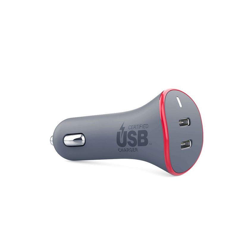 Load image into Gallery viewer, PureGear 36W Dual USB-C Car Charger - Gray &amp; Red
