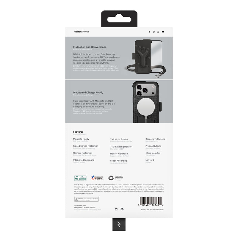 Load image into Gallery viewer, ZIZO BOLT MagSafe Series iPhone 18 Pro Rugged MagSafe Case with Holster - Black
