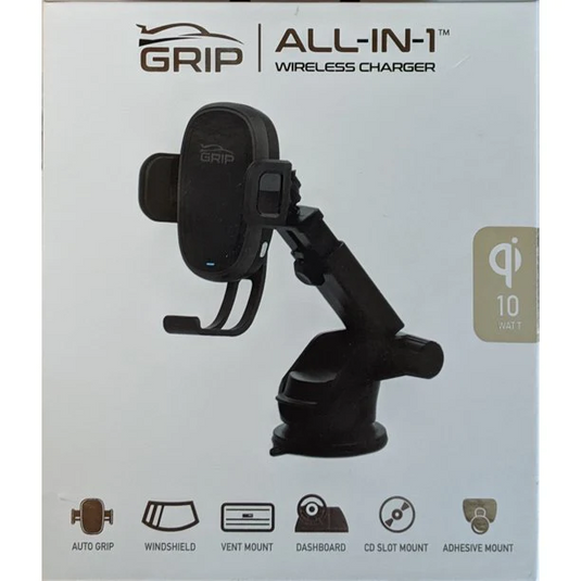GRIP All-in-1 Wireless Car Mount Charger - Black