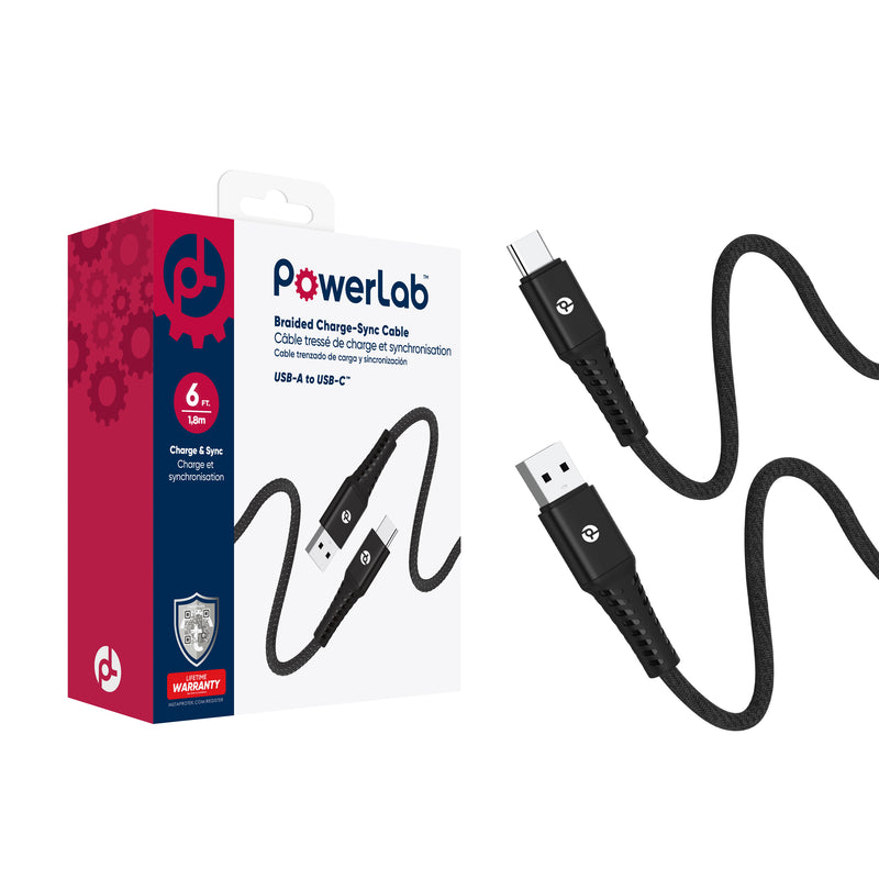 Load image into Gallery viewer, PowerLab 6ft USB-A to USB-C Data Cable - Black
