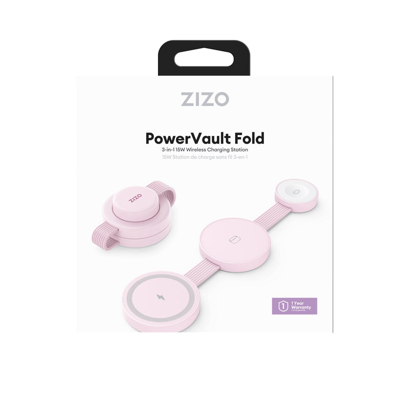 Load image into Gallery viewer, ZIZO PowerVault Fold 3-in-1 Travel Charging Station with MagSafe Mount - Blush Pink
