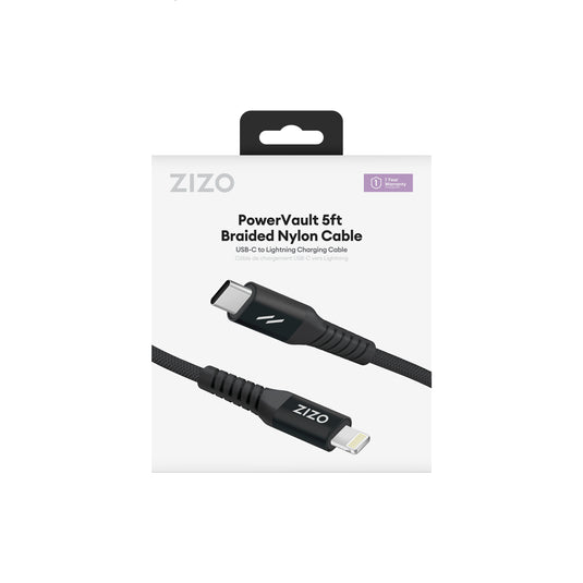 ZIZO PowerVault 5FT Braided Nylon USB-C to Lightning Cable - Black