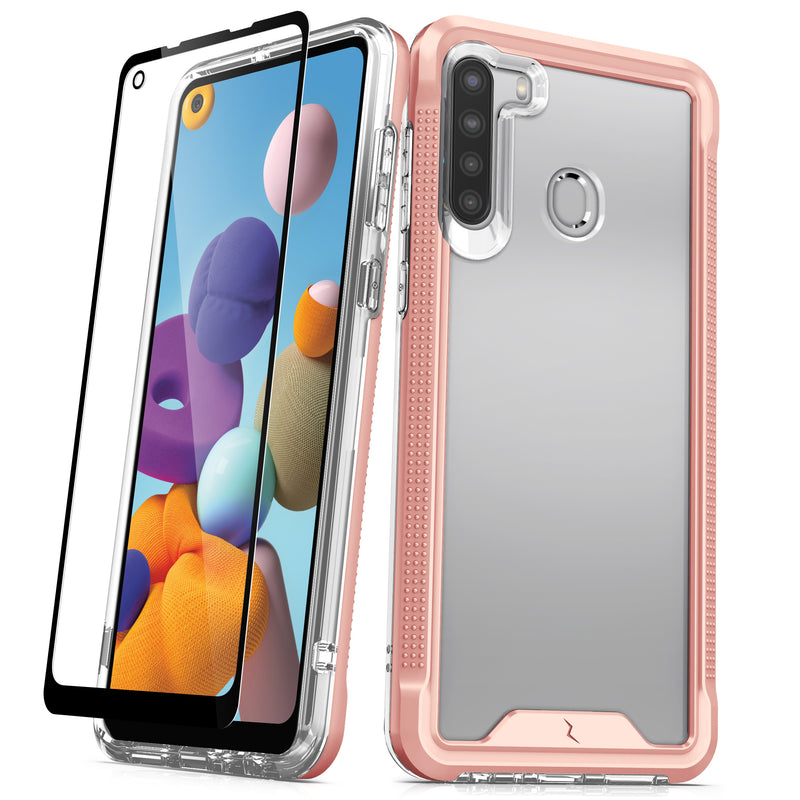 Load image into Gallery viewer, ZIZO ION Series Samsung Galaxy A21 Case - Rose Gold &amp; Clear
