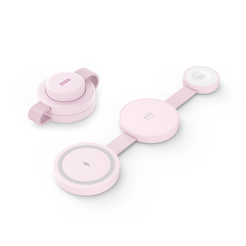 Load image into Gallery viewer, ZIZO PowerVault Fold 3-in-1 Travel Charging Station with MagSafe Mount - Blush Pink
