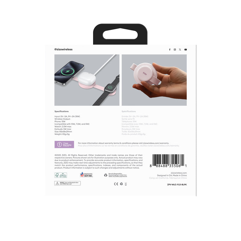 Load image into Gallery viewer, ZIZO PowerVault Fold 3-in-1 Travel Charging Station with MagSafe Mount - Blush Pink
