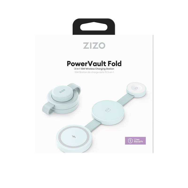 Load image into Gallery viewer, ZIZO PowerVault Fold 3-in-1 Travel Charging Station with MagSafe Mount - Mint
