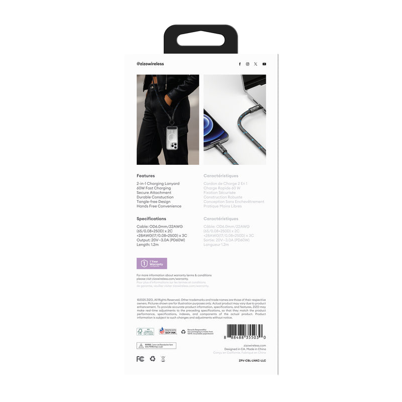 Load image into Gallery viewer, ZIZO PowerVault Link+ Lanyard USB-C Cable - Lilac
