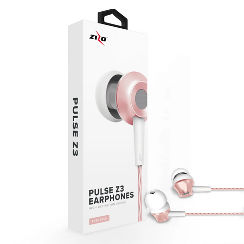 ZizoAmp Pulse Z3 In Ear Headphones with Dynamic Amp Sound Earphones Earbuds Universal Rose Gold