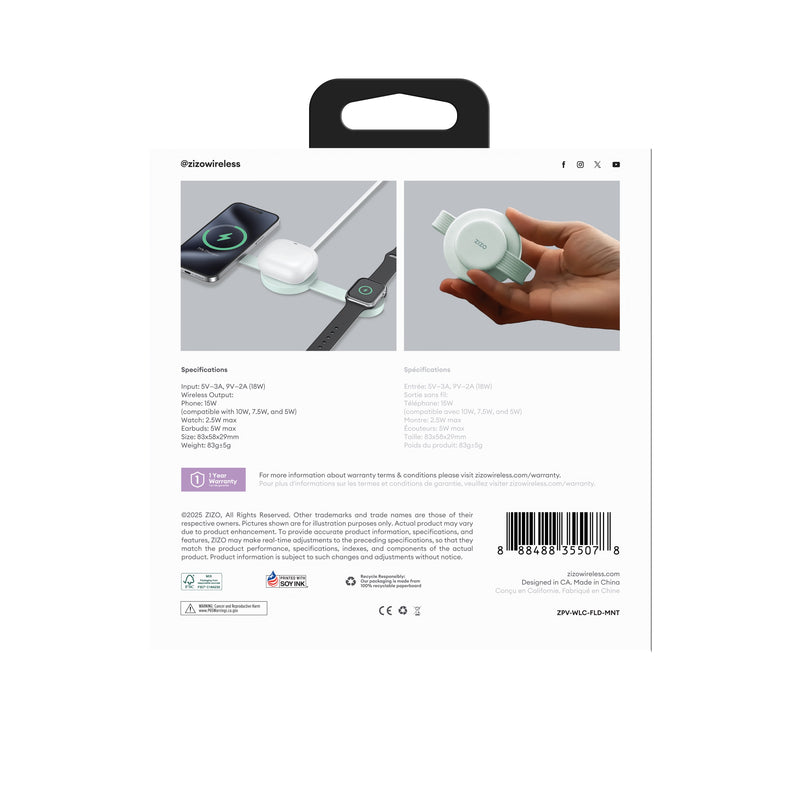Load image into Gallery viewer, ZIZO PowerVault Fold 3-in-1 Travel Charging Station with MagSafe Mount - Mint
