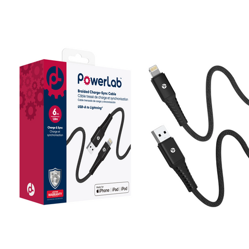 PowerLab 6ft USB-A to Lightning Data Cable - Black