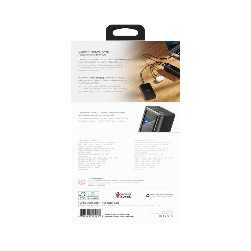 Load image into Gallery viewer, Nimbus9 140W GaN Power Bank with Retractable USB-C Cable - Space Black
