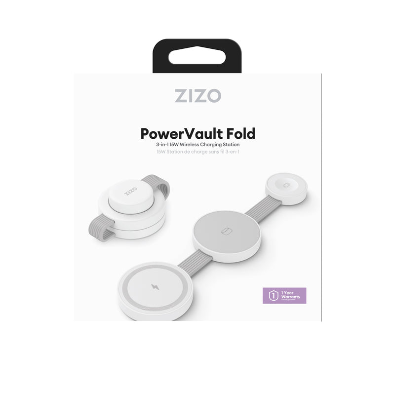 Load image into Gallery viewer, ZIZO PowerVault Fold 3-in-1 Travel Charging Station with MagSafe Mount - White

