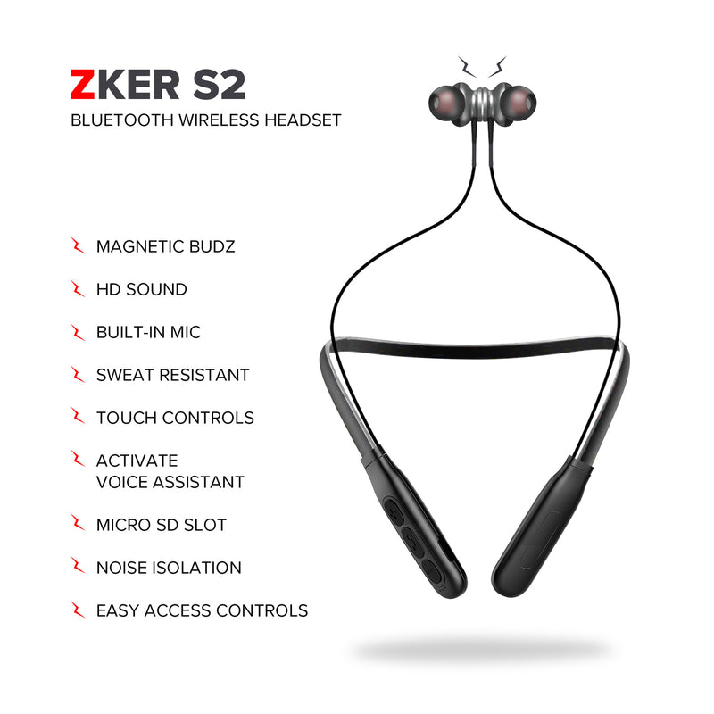 Load image into Gallery viewer, ZIZO ZKER S2 Bluetooth Neckband Wireless Headset (Black)
