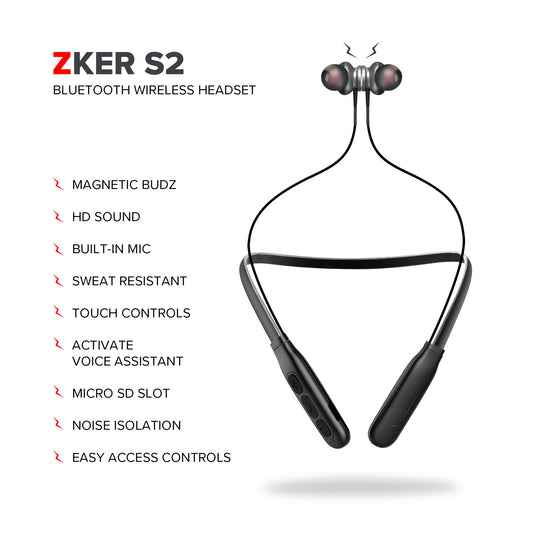 ZIZO ZKER S2 Bluetooth Neckband Wireless Headset (Black)