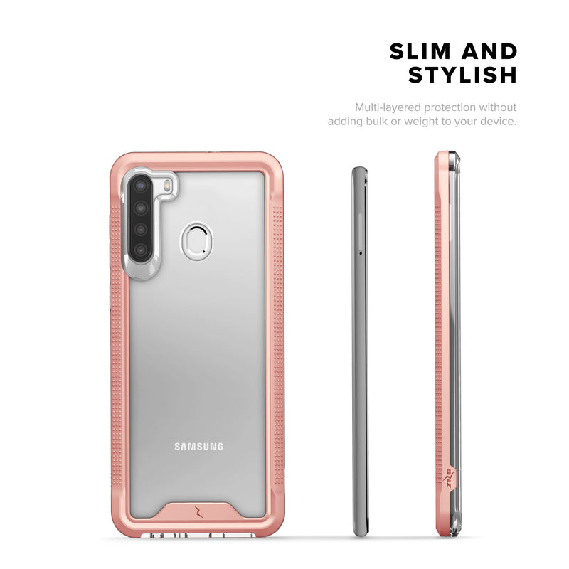 Load image into Gallery viewer, ZIZO ION Series Samsung Galaxy A21 Case - Rose Gold &amp; Clear
