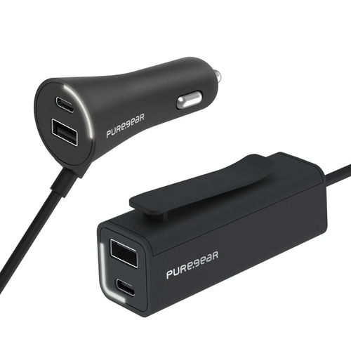 PureGear 48W USB-A + USB-C Passenger Car Charger 7FT - Black