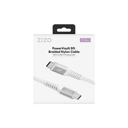 ZIZO PowerVault 5FT Braided Nylon USB-C Cable - White