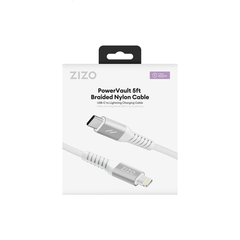 Load image into Gallery viewer, ZIZO PowerVault 5FT Braided Nylon USB-C to Lightning Cable - White
