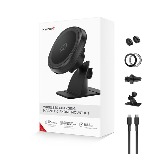 Nimbus9 Wireless Charging Magnetic Vent/Dash Phone Mount Kit - Black