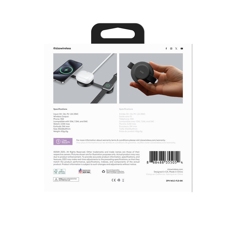 Load image into Gallery viewer, ZIZO PowerVault Fold 3-in-1 Travel Charging Station with MagSafe Mount - Black
