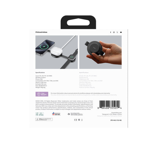 ZIZO PowerVault Fold 3-in-1 Travel Charging Station with MagSafe Mount - Black