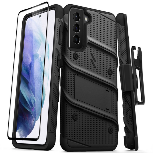 ZIZO BOLT Series Galaxy S21 5G Case with Tempered Glass (No Fingerprint Sensor) - Black Galaxy S21 5G Black & Black