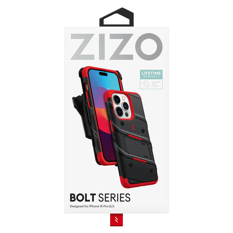 Load image into Gallery viewer, ZIZO BOLT Bundle iPhone 15 Pro Case - Red
