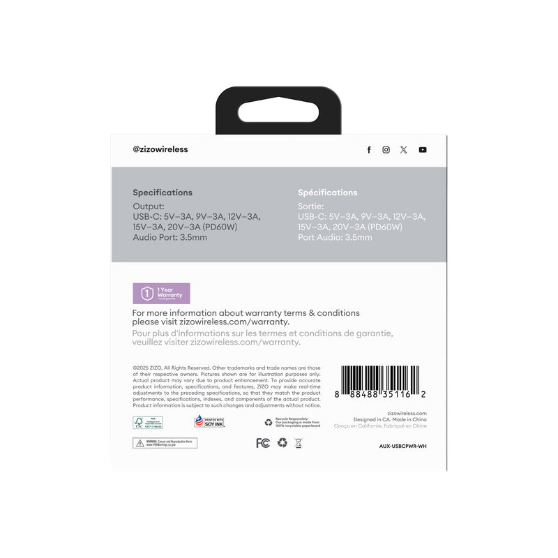 Load image into Gallery viewer, ZIZO Pulse USB-C to 3.5mm Audio Adapter with Charging Passthrough - White
