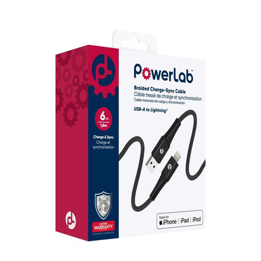 PowerLab 6FT USB-A to Lightning Cable - Black