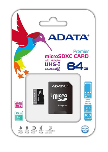 ADATA Micro SDHC Card w/ Adapter - 64GB Memory Card Class 10