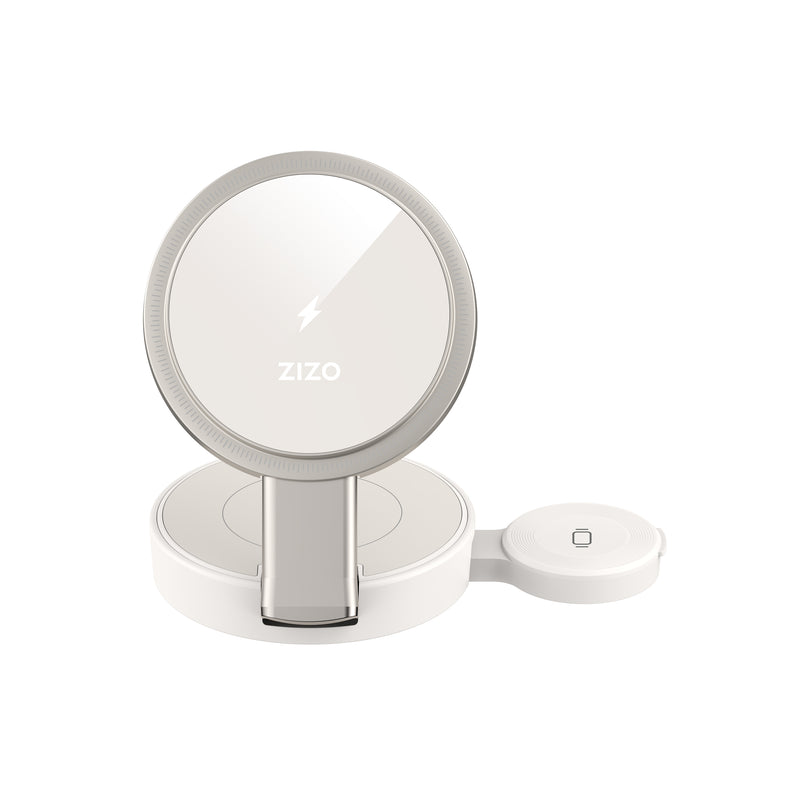 Load image into Gallery viewer, ZIZO PowerVault Fold Pro 3-in-1 MagSafe Charging Station with Adjustable Stand - Champagne
