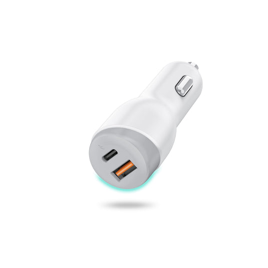 ZIZO PowerVault 30W Dual Port Car Charger Bundle + USB-C Cable + USB-A Adapter - White