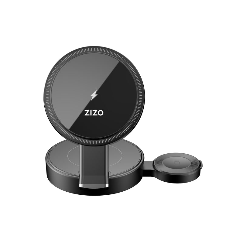 Load image into Gallery viewer, ZIZO PowerVault Fold Pro 3-in-1 MagSafe Charging Station with Adjustable Stand - Black
