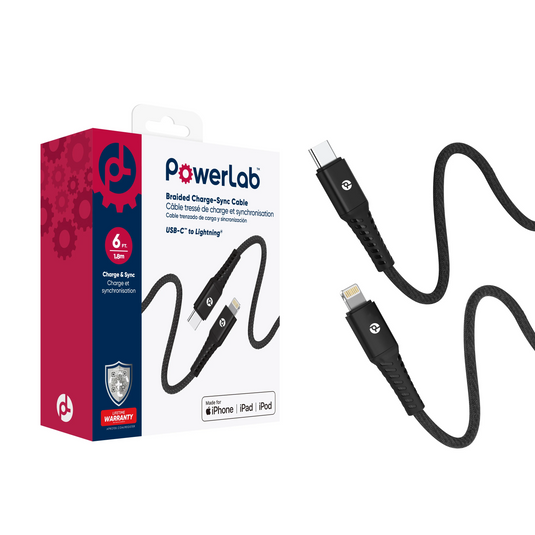 PowerLab 6ft USB-C to Lightning Data Cable - Black