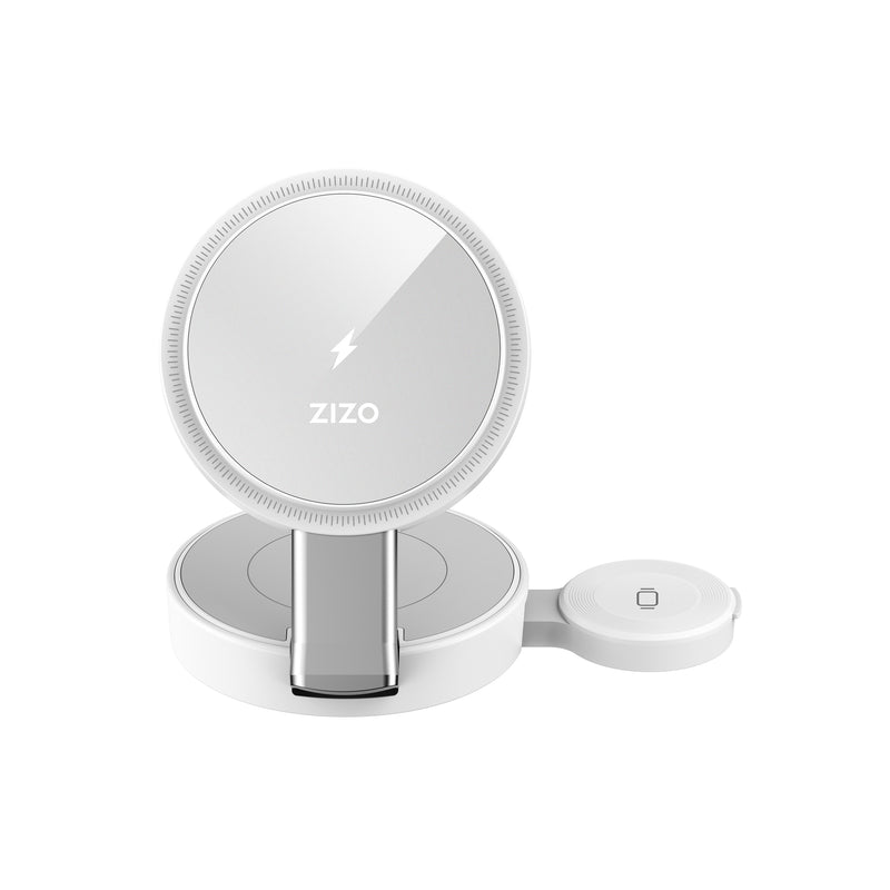 Load image into Gallery viewer, ZIZO PowerVault Fold Pro 3-in-1 MagSafe Charging Station with Adjustable Stand - Silver
