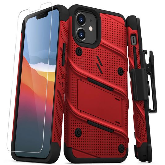 ZIZO BOLT Series iPhone 12 Mini Case with Tempered Glass - Red & Black iPhone 12 Mini Red & Black