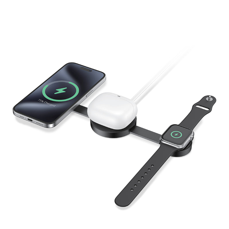 Load image into Gallery viewer, ZIZO PowerVault Fold 3-in-1 Travel Charging Station with MagSafe Mount - Black
