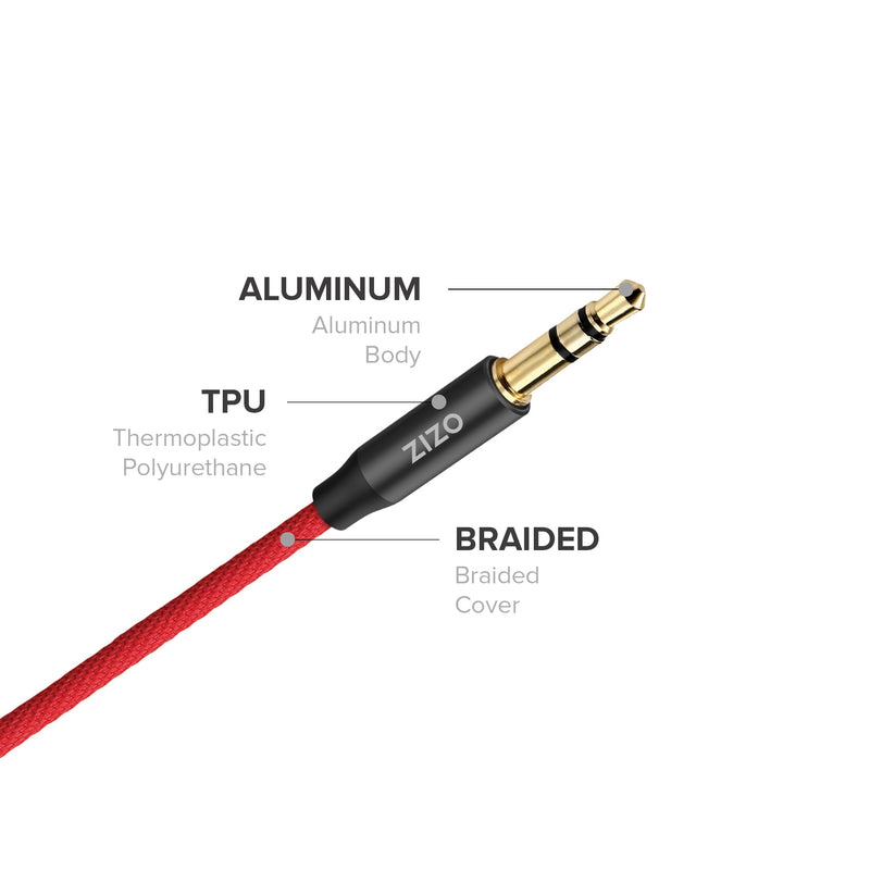 Load image into Gallery viewer, ZIZO 3.5 mm Male to Male Stereo Audio Aux Cable - Black &amp; Red
