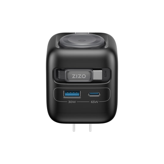 ZIZO PowerVault Cube 65W GaN Travel Charger with Smartwatch Dock  Retractable Cable, and Multi-Port Fast Charging - Space Black