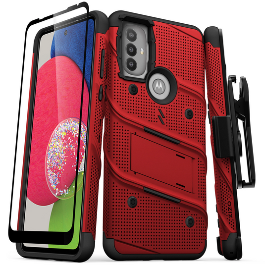 ZIZO BOLT Bundle Moto G Power 2022 Case with Tempered Glass - Red moto g POWER 5G (2022) Red & Black