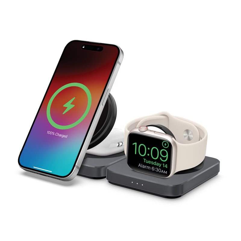 Load image into Gallery viewer, Nimbus9 Qi2 Wireless Charger 3-in-1 Stand - Brushed Gray
