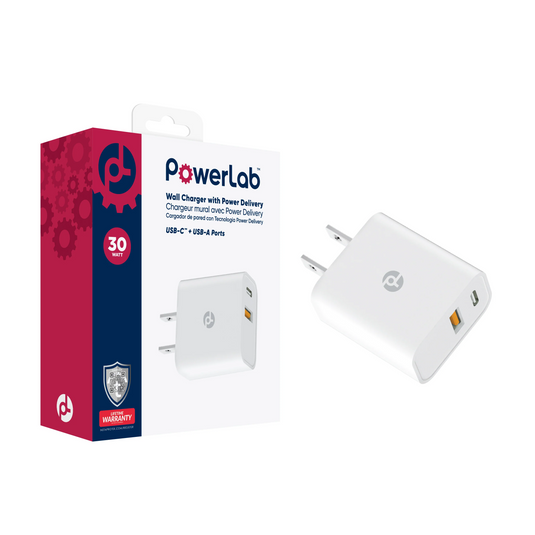 PowerLab 30W Dual Port USB-C / USB-A Wall Charger - White