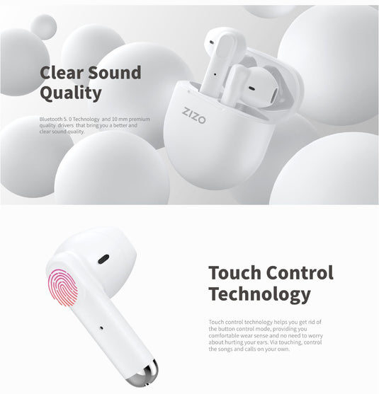 ZIZO PULSE Z1 True Wireless Earbuds with Charging Case - White