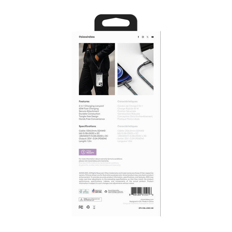 Load image into Gallery viewer, ZIZO PowerVault Link+ Lanyard USB-C Cable - Black
