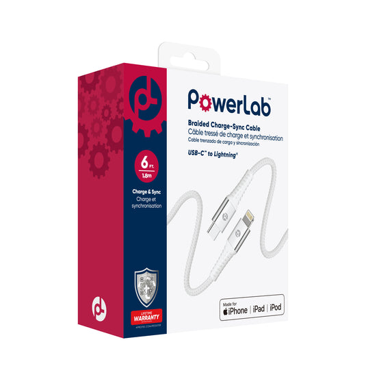 PowerLab 6ft USB-C to Lightning Data Cable - White