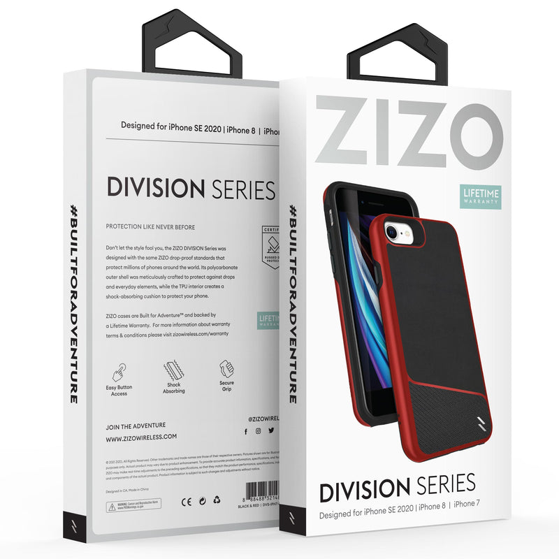 Load image into Gallery viewer, ZIZO DIVISION Series Case for iPhone SE (3rd and 2nd gen)/8/7 - Black &amp; Red
