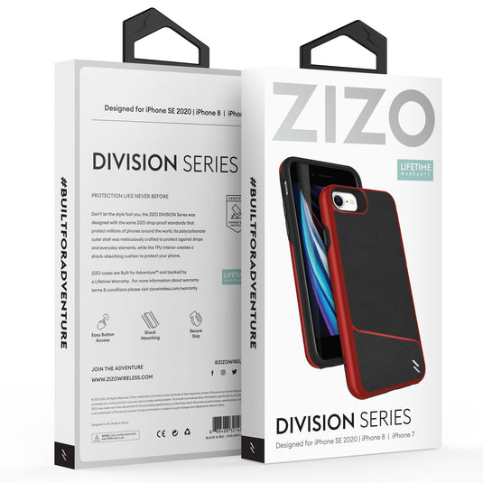 ZIZO DIVISION Series Case for iPhone SE (3rd and 2nd gen)/8/7 - Black & Red