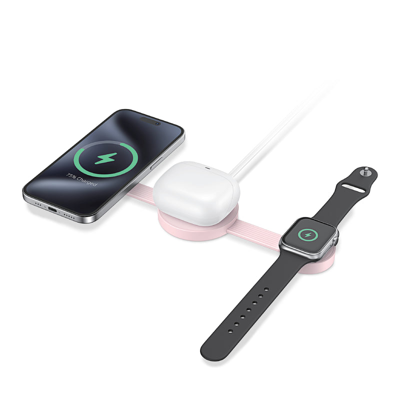 Load image into Gallery viewer, ZIZO PowerVault Fold 3-in-1 Travel Charging Station with MagSafe Mount - Blush Pink
