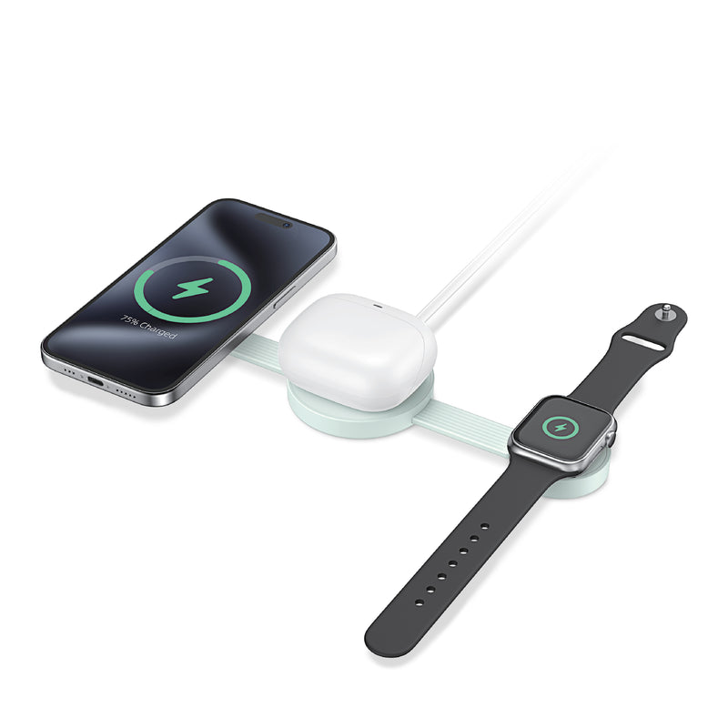 Load image into Gallery viewer, ZIZO PowerVault Fold 3-in-1 Travel Charging Station with MagSafe Mount - Mint
