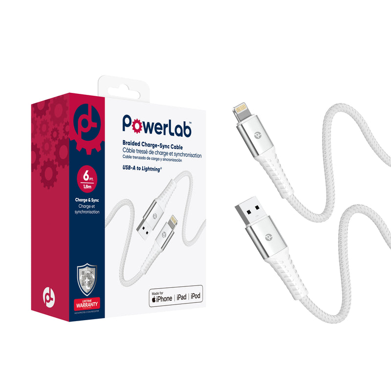 Load image into Gallery viewer, PowerLab 6ft USB-A to Lightning Data Cable - White
